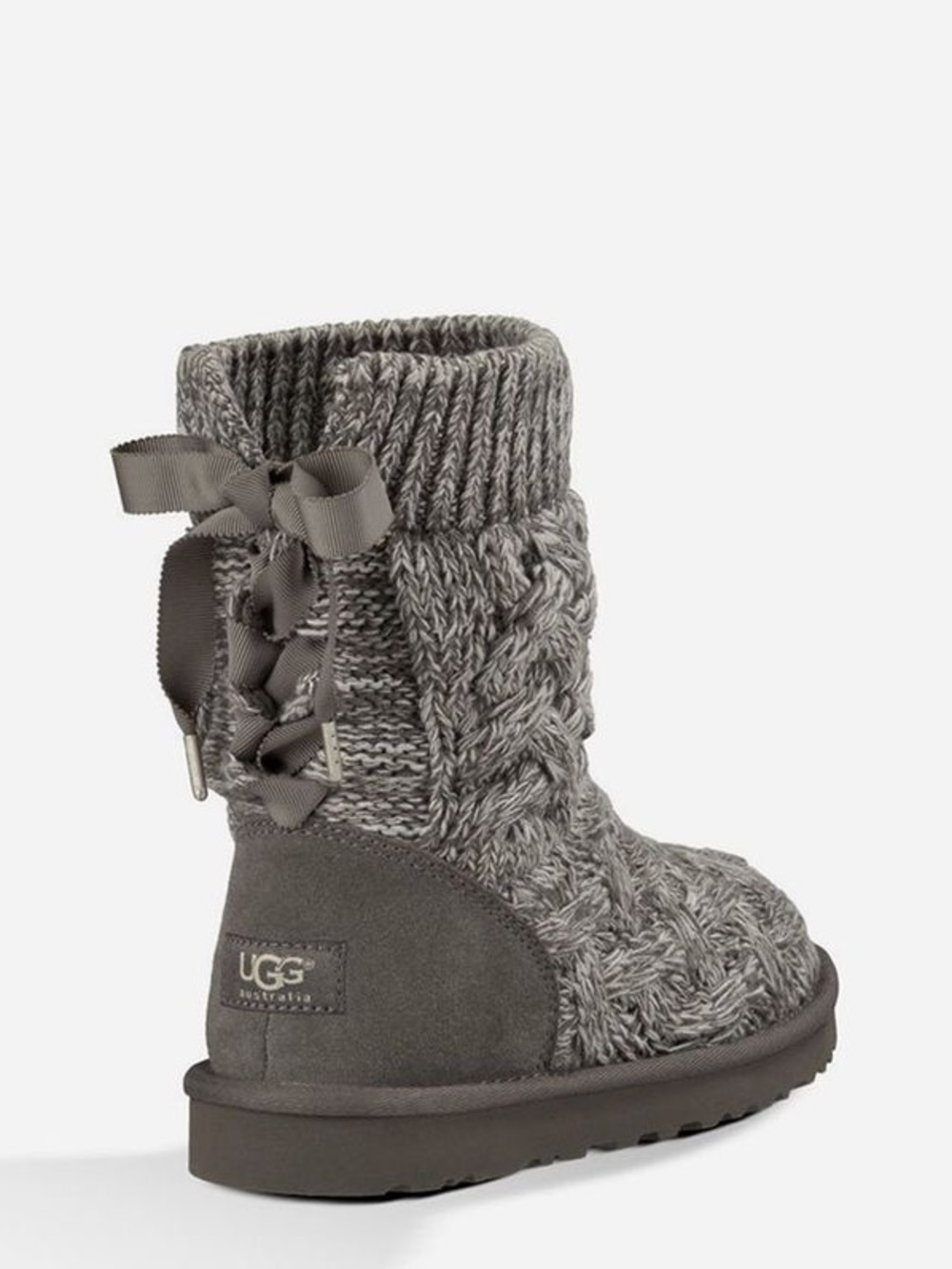 UGG Size 6 Isla Knitted Heathered Tie-Up Boots - Charcoal Grey